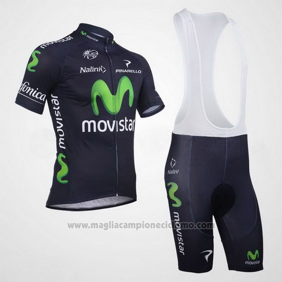 2013 Abbigliamento Ciclismo Movistar Nero Manica Corta e Salopette